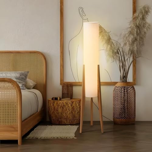KOLTIME Modern Wood Floor Lamp, Bohemian Cylinder Floor...
