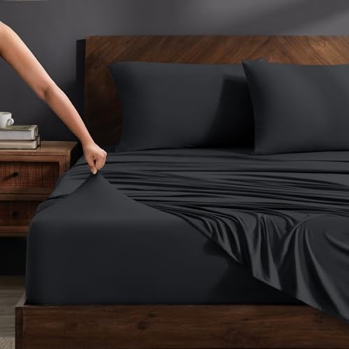 Bare Home Cooling Performance Jersey Knit Stretch Sheet Set (Full, Black)