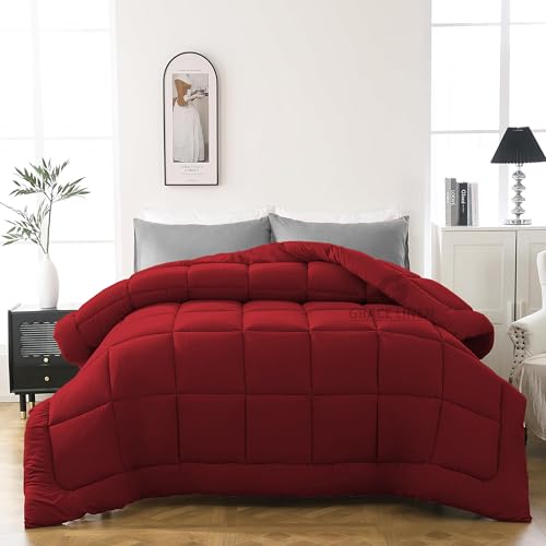 Image of 600 GSM Heavy Winter Comforter King Size 92 inchX106 inch - Luxurious Soft Fluffy Winter Blanket Comforter /Rajai /Duvet King Size - Burgundy Color