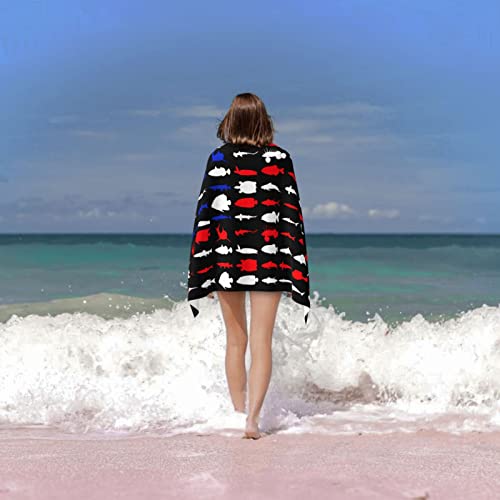 Skt T1 Microfiber Fishing Flag Beach Towel Funny Fish American Flag Blue White Red Black Quick Dry Soft Bath Pool Towels Sand Proof Beach Accessories For Adults Kids - Oversized 31.5X51.2 Inches #TOP5