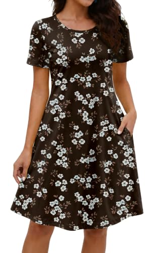 Image of COSSEN Women's Summer 2026 Casual Tshirt Dress Crew Neck Short Sleeve with Pockets Flowy Loose Swing A-Line Sundress