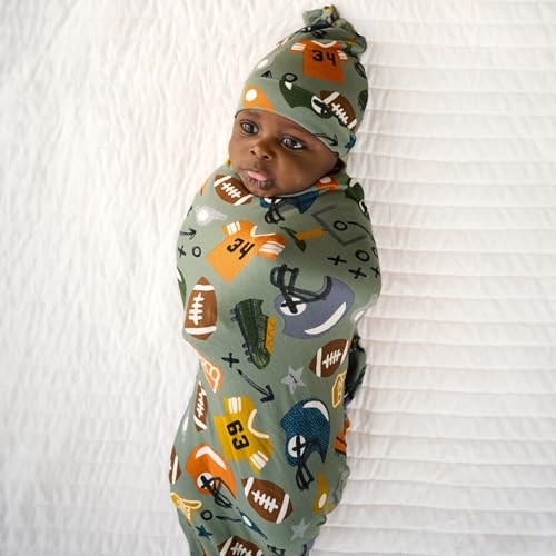 Image of Little Sleepies Swaddle & Hat Set, Baby Swaddles Newborns, Soft Viscose from Bamboo Swaddle Blanket Wrap (Touchdown Time)