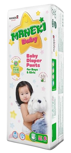 MANEKI Baby Diaper Pants Size 6 (33–44 lbs) – Premium Pull-Up Style Baby Diapers, Day and Night Absorbent & Breathable, Hypoallergenic, Fragrance-Free, Disposable Pants for Sensitive Skin.