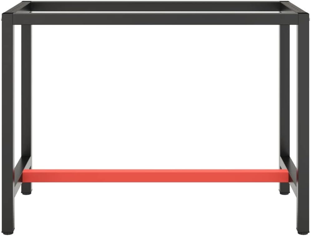 vidaXL Work Bench Frame - Heavy-Duty, Powder-Coated Metal Construction, Pre-drilled for Easy Assembly, Matte Black and Red, 43.3"x19.7"x31.1"