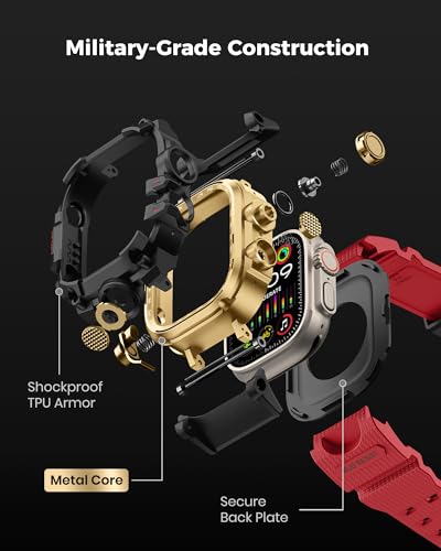 amBand Rugged Case with Band for Apple Watch Ultra 3/2/1 49mm, M3 Military Grade Shockproof Cover, Includes Screen Protector Kit, Tactical Band for Men - Compatible with iWatch Ultra, Red
