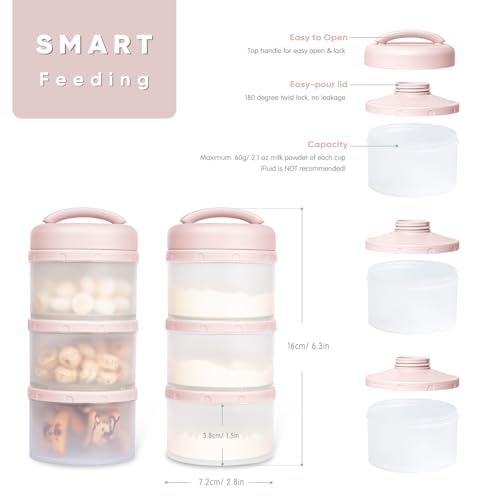 Image of Termichy Stackable Formula Dispenser Portable Milk Powder Container, 2 Pack, Light Pink
