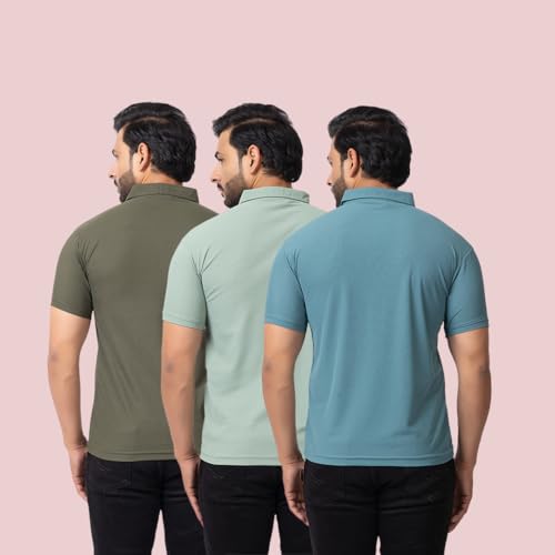 Image of HANABY Summer Wear Casual Wear Solid Polycotton Polo T-Shirt | Collar T-Shirt | Half Sleeves for Men (Pack of 3) (H-1336-Pack of 3)