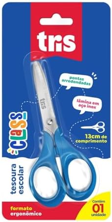 Tesoura Escolar Class - 13Cm - Azul - Cart C/1 Un - Tris