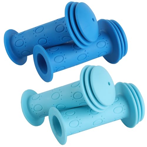 2 Paar/4 Stk Kinderfahrrad Griffe,Fahrradgriffe Kinder 22mm, Lenkergriffe Fahrrad Kinder, Scooter Griffe, Gummi Grips für Roller Dreirad Laufrad Kinderfahrrad Prallschutz Zubehör （Hellblau und Dunkelb