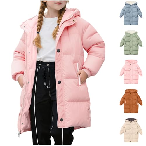 AOREUGL Girls Winter Coats Heavyweight Thicken Long Puffer Jacket Zip Up Quilted Outwear Coat With Pockets Size 2-11 Years Pink girls fashion Size 2-3