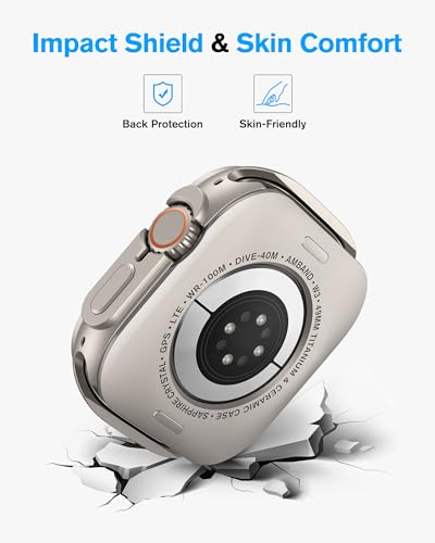 amBand Metal Case & Screen Protector for Apple Watch Ultra 2/Ultra 49mm, W3 Rugged Bumper with Tempered Glass & Back Cover, Waterproof, Change Color to Titanium Look for Black Watch, Match More Bands