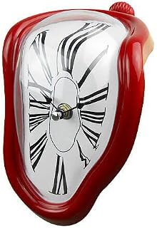 FAREVER Melting Clock, Salvador Dali Watch Melted Clock for Decorative Home Office Shelf Desk Table Funny Creative Gift, Rome Red