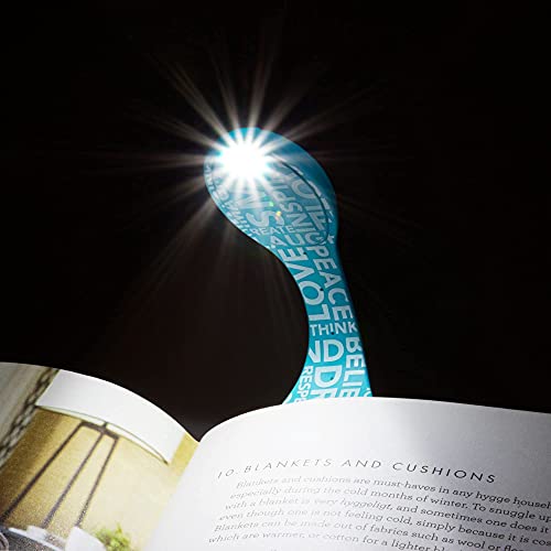 Image of Gifts for Readers & Writers Book Light, Clip On Reading Light for Bed, 2in1 Flexilight & Bookmark, Small & Lightweight with a Soft Glow, 2 Batteries Included, Blue Words
