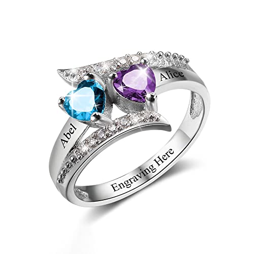 Lam Hub Fong Personalized Mothers Day Gifts Birthstone Rings for Women Mother Daughter Promise Rings for Her Custom Engagement Name Rings for Her Girlfriend Wife (2 Birthstones-1, 7)