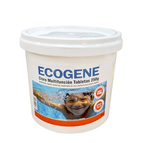 Ecogene Cloro Multifunción sin Cobre Especial Piscinas Liner y poliéster. Tabletas SB 250g. Cubeta de 5kg