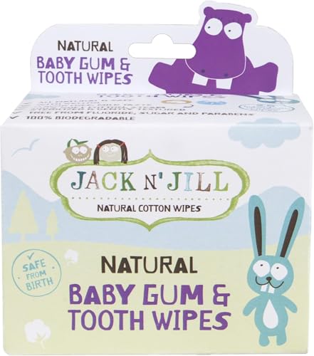 Image of Jack N' Jill Baby Gum & Tooth Wipes - Natural & Safe, Contains only Water & Xylitol, Soft Cotton, Free from Fluoride & Sugar, Baby Mouth Wipes - 25 Individually Wrapped Wipes