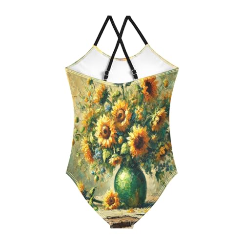 Sunflower Oil Painting Swimsuit for Girls Bathing Suit One Piece Swimsuits Summer Beach Swimwear2