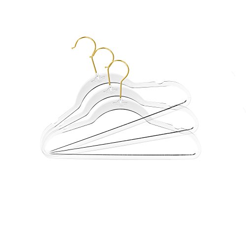 NEW EXCLUSIVE INNOVATION by Closet Complete: Perfectly sized for Kids & Babies, COMPLETELY CLEAR, Space Saving, INVISIBLE HANGERS, Ultra-Thin ACRYLIC HANGERS, GOLD Hooks, Set of 10