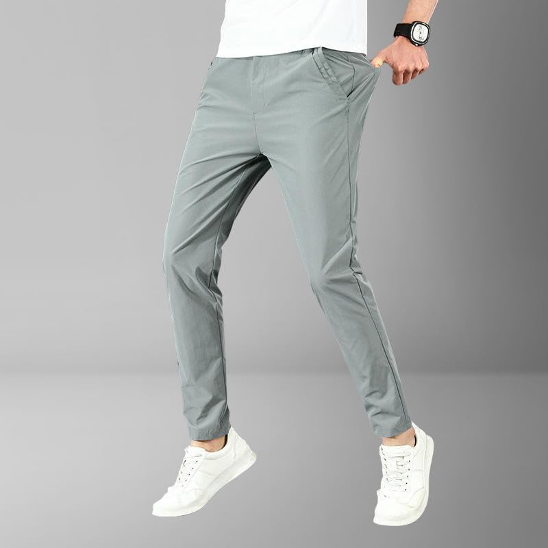 Men's Solid Color Elastic Waist Korean Style Slim Fit Tapered Trendy Casual Pants3