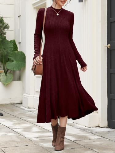 ANRABESS Womens Fall Ribbed Knit Mock Neck Long Sleeve Midi Dress - Image 2
