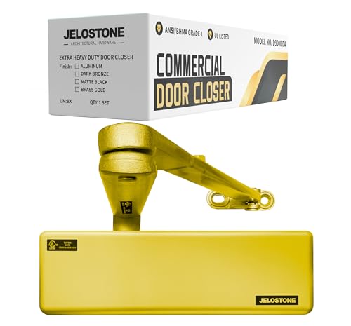 Extra Heavy Duty, Commercial Door Closer D9000DA, ANSI Grade 1, UL 3 Hour Fire Rated, ADA Compliant, Delayed Action, Adjustable Spring Size 1-6 for Doors (44-330LB/30-60 in), Indoor/Outdoor (Gold)