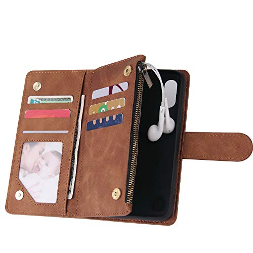 Lbyzcase Phone Case For Galaxy A10E 2019,Samsung A10E Wallet Case,Luxury Folio Flip Leather Cover[Zipper Pocket][Wrist Strap][Kickstand ][Magnetic Closure] For Samsung Galaxy A10E (Brown) #TOP5