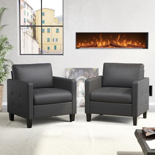 STHOUYN Accent Chairs Set of 2, Black Faux Leather Chair,