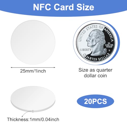 OFFCUP NFC Tags, 20 sztuk kart NFC 215, karty NFC 504 bajty Memory NFC naklejki wielokrotnego zapisu karty NFC z samoprzylepnym spodem, kompatybilne z telefonami komórkowymi i urządzeniami