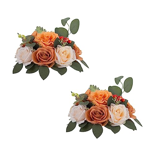 BLOSMON Artificial Flowers Ball Wedding Centerpieces 2 Pcs Terracotta Rose Artificial Flower Center Pieces Decoration for Table Silk Kissing Ball Faux Floral Arrangements for Home Party DIY Decor