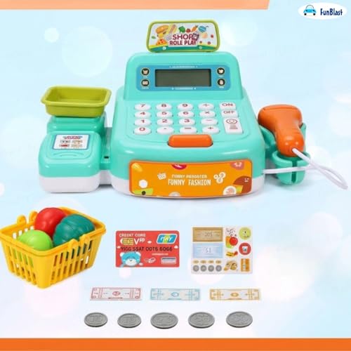 Image of FunBlast Cash Register Toy with Scanner, Swipe Machine, Credit Card, Coins, Cashier Desk Toys, Pretend Play Toys for Kids, Role Play Toy for 3+ Year Old Kids (Multicolor)