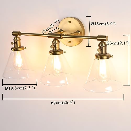 Image of PERMO Vintage Industrial Antique Three-Light Wall Sconces with Funnel Flared Clear Glass Shade (Antique)