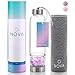 Crystal Elixir Infused Gem Water Bottle - Shatter-Resistant - Wellness Glass and Stainless Steel Includes Protective Sleeve and Removable Crystal - 15 oz (Amethyst Crystal)