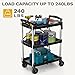 DWVO 3-Tier Folding Utility Cart, Foldable Service Cart Heavy Duty Collapsible Rolling Cart with 360° Swivel Wheels and Brake, 240LBS Load Capacity Portable Utility Cart for Kitchen, Warehouse, Garage