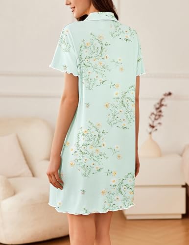 Image of Ekouaer Nightgowns for Women Button Down Sleep Shirt Short Sleeve NightShirts Boyfriend Sleepdress Soft Pajama Dress