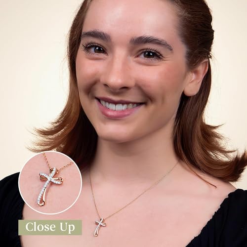 GILDED 10K Yellow Gold - 14K Yellow Gold Plated over 925 Sterling Silver Necklace for Women with Natural Round-Cut Diamond Twist Cross Pendant, 18" Cable Chain, 1/4 Carat Total Weight & Elegant Gift Box Included2