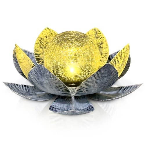 himmel Boule de verre solaire lotus pour jardin,Lampe Solaire en Fleur, Lumiere Solaire Exterieur, Lumière Fleur en Verre Globe Craquelé À LED Étanche pour Jardin, Patio, Cour, Paysage, Trottoir