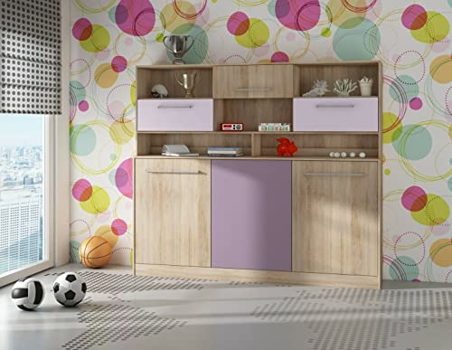 BB Loisir Armadio letto a scomparsa orizzontale 90 x 200 cm con ripiani Sonoma Viola Letto Pieghevole Letto a Parete Roddy