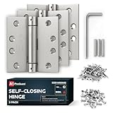 A1 ProGuard Satin Door Hinges 4.5 Inch Self Closing Hinge Hardware Adjustable Spring Hinges for Commercial Grade Self-Closing, UL Listed 3 Pack