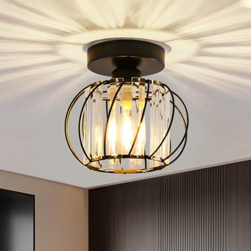 Plafonnier en cristal chic luminaire E27 lustre moderne noir pour entrée et salon