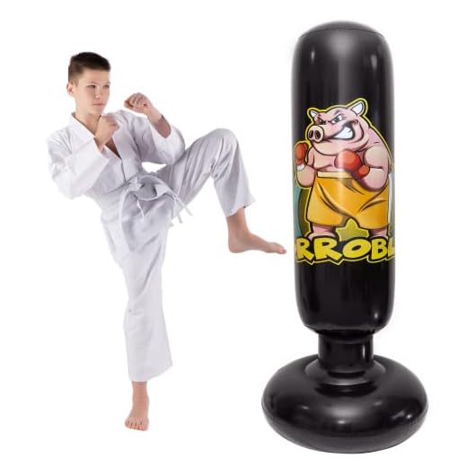 OrroBlue Inflatable Punching Bag - Boxing Bag - Perfect for Home Workout, Fitness & Training Equipment for Boys, Girls, Adults to Practice Karate, Taekwondo, Kickboxing, Kendo, MMA - Anger Management