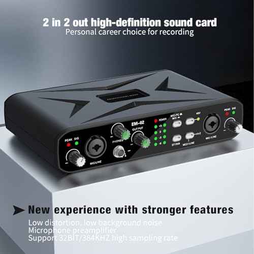 Fockety Scheda Audio USB Esterna, Interfaccia Audio 32bit 384KHZ con Preamplificatore Microfonico e Alimentazione Phantom 48V, per la Registrazione in Streaming Live Karaoke Gaming