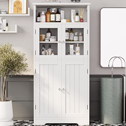Irontar Bathroom Storage Cabinet, Freestanding Bathroom Cabinet With Open Shelf, Kitchen Pantry Cabinet With Doors For Living Room, Bathroom Floor Cabinet, 23.6 X 11.8 X 50.4 Inches, White Cwg007W #TOP9