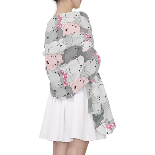 Long Silk Scarf Hippo Animal Cartoon for Women's Soft Fashion Scarves Sunburn Shawls2