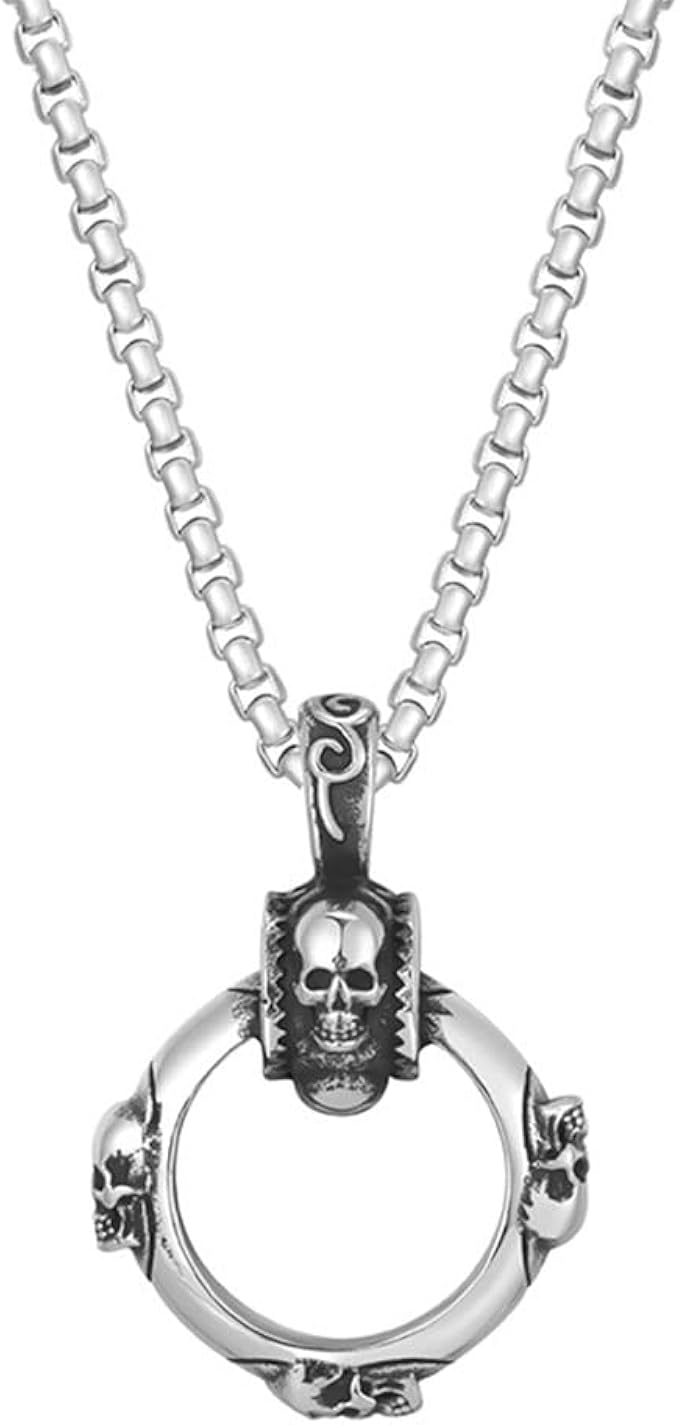 Amazon Star Haohe 髑髏 リンクネックレス メンズ ステンレス シルバー おしゃれ ドクロ サークルペンダント かっこいい セーター パーカーチェーンネックレス ヒップホップ風 ファッションアクセサリー ネックレス 通販