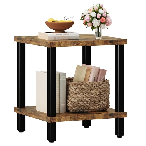 MMEOLUOOK Large End Table Square Side Table Modern Sofa Table 20 Inch Industrial Coffee Table NightStand with 2-Tier Storage Shelf for Living Room Bedroom Rustic Brown MLBZ06R by MMEOLUOOK - Used condition - US$41.45