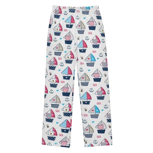 Sea Anchor Ship Bear Boys Long Pants Soft Trousers Elastic Waist Kids Lounge Bottoms with Pockets S-XL