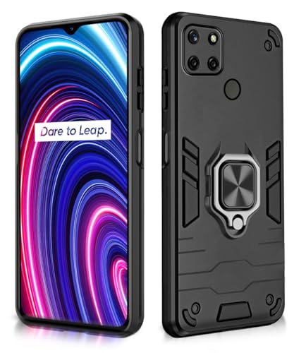 Image of WOW IMAGINE Tough Armor Bumper Back Case Cover for Real me C25Y | C21 | C21Y | Ring Holder & Kickstand in-Built | Excellent 360 Degree Protection (Carbon Black)