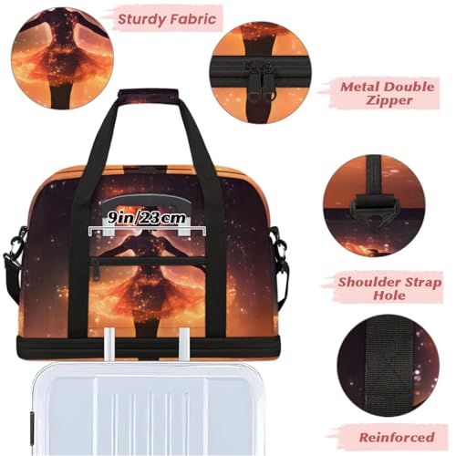 Large Weekender Overnight Bags Abstract Modern Woman Fire Travel Duffel Bag for Women Men Gym Bags With Shoe Compartment Foldie Travel Tote Bag Carry On Personal Item Bag for Travel Gym Sports 5