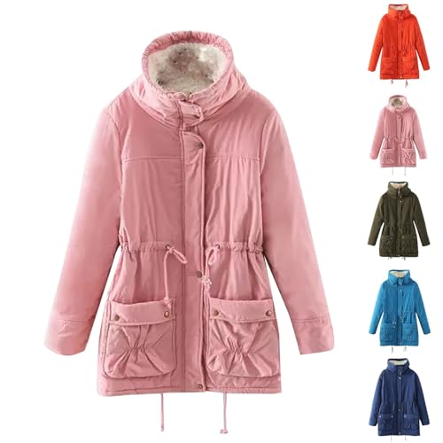 Parka de invierno para mujer, forrada, abrigo de invierno para mujer, largo con capucha, chaqueta acolchada de invierno cálida con botones, chaqueta con capucha, chaqueta de forro polar con bolsillos