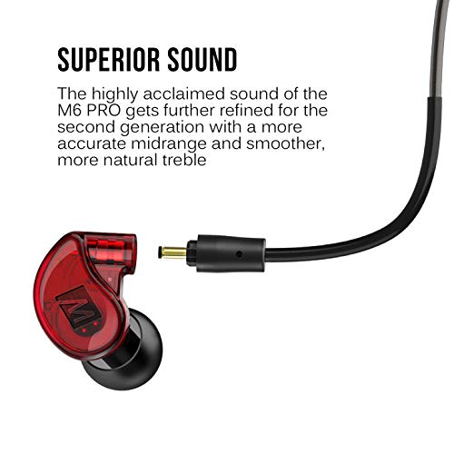 Mee Audio M6 Pro In Ear Monitor Headphones For Musicians, 2Nd Gen Model With Upgraded Sound, Memory Wire Earhooks & Replaceable Cables, Noise Isolating Professional Earbuds, 2 Cords Included (Red) #TOP2